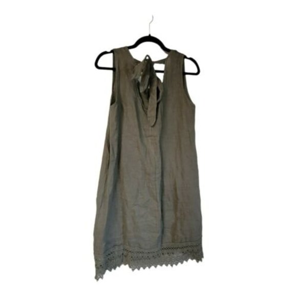 Rosemarine Linen Dress Green Scoop Neck Mini Shift Boho Lagenlook Beach xs - Picture 3 of 7